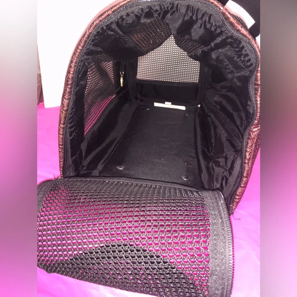 Pet Carrier Tote Bag Metallic Brown Croc-Embossed Finish Dog Cat Bunny GuineaPig